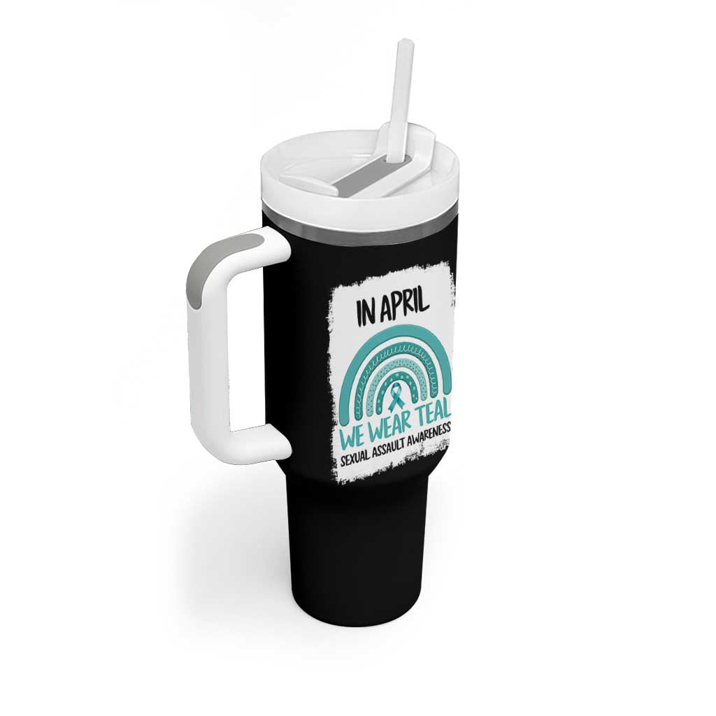 Sexual Assault Awareness Tumbler With Handle In April We Wear Teal Ribbon