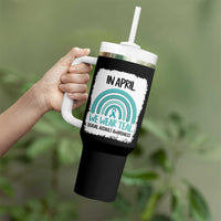 Sexual Assault Awareness Tumbler With Handle In April We Wear Teal Ribbon