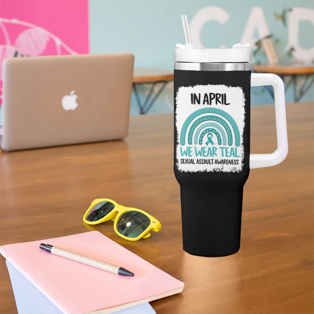 Sexual Assault Awareness Tumbler With Handle In April We Wear Teal Ribbon