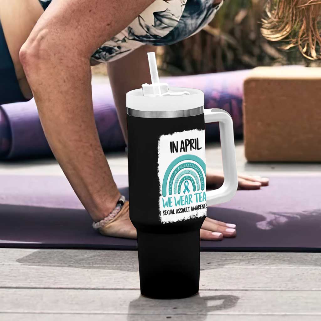 Sexual Assault Awareness Tumbler With Handle In April We Wear Teal Ribbon