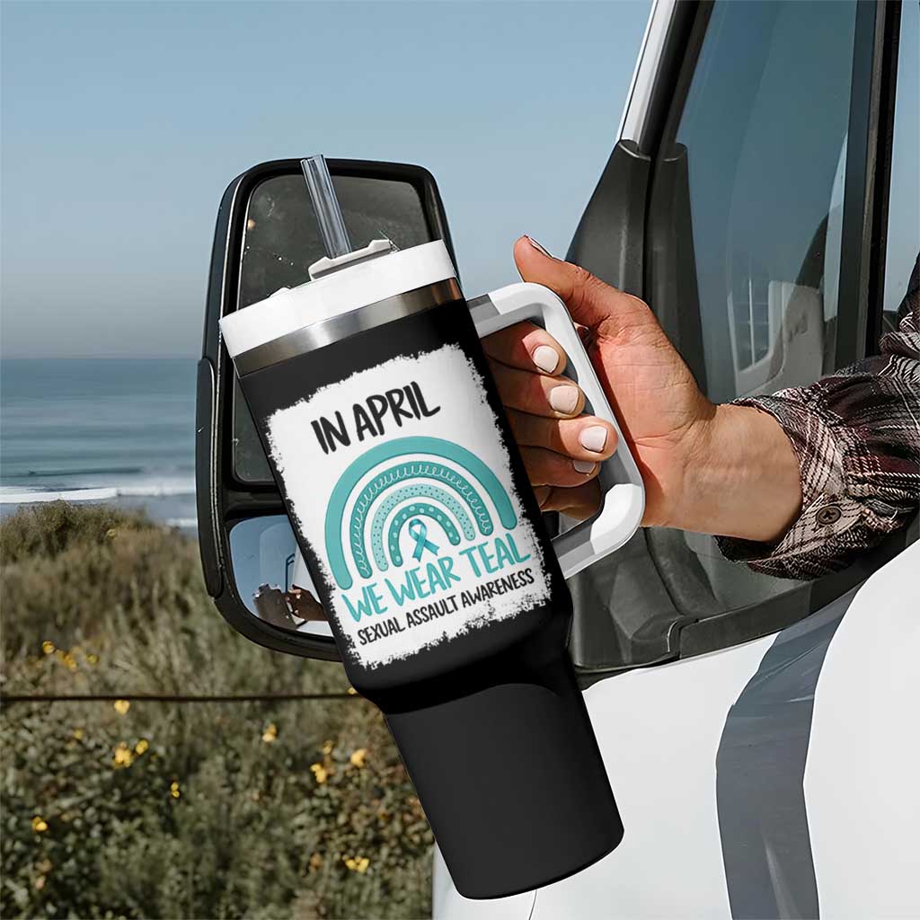Sexual Assault Awareness Tumbler With Handle In April We Wear Teal Ribbon