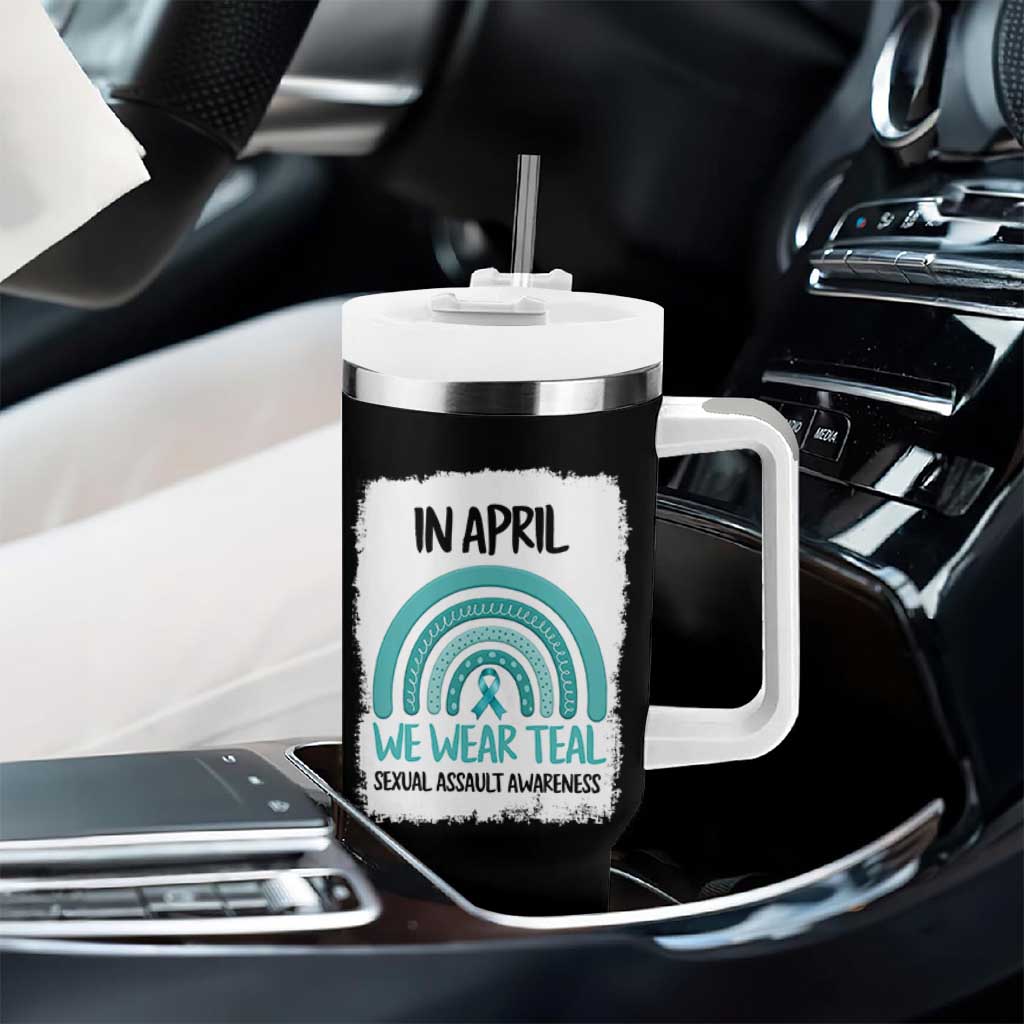 Sexual Assault Awareness Tumbler With Handle In April We Wear Teal Ribbon
