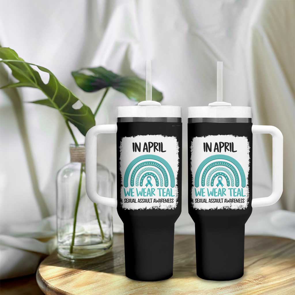 Sexual Assault Awareness Tumbler With Handle In April We Wear Teal Ribbon