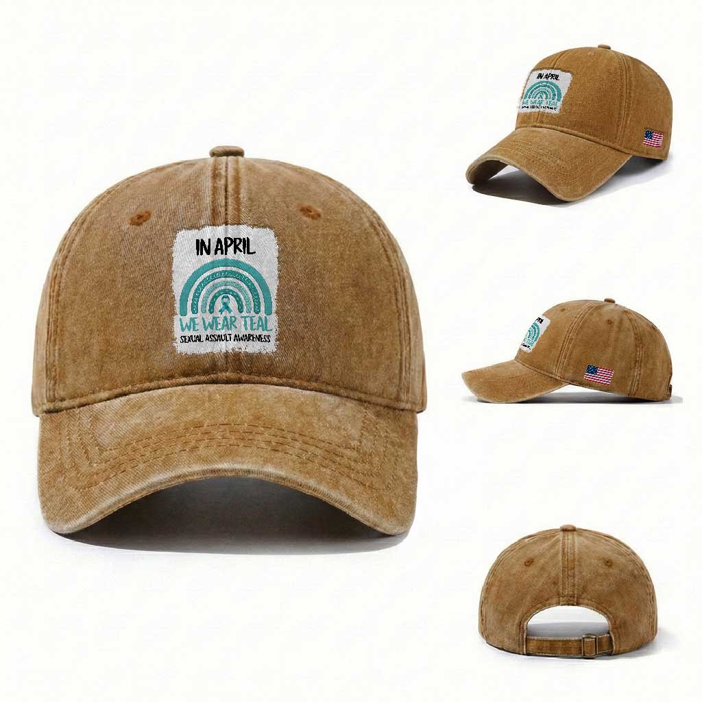 Sexual Assault Awareness Washed Cotton Baseball Cap In April We Wear Teal Ribbon