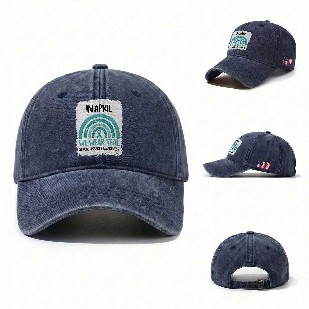 Sexual Assault Awareness Washed Cotton Baseball Cap In April We Wear Teal Ribbon