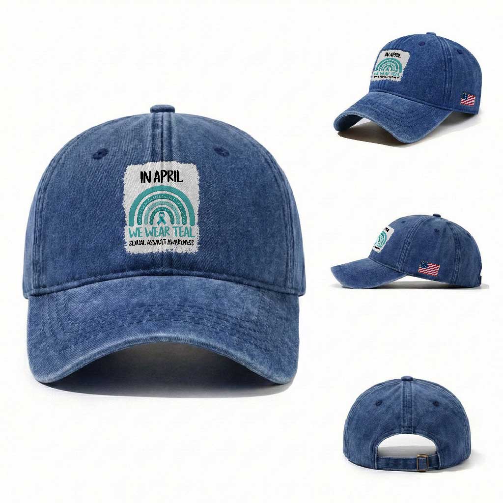Sexual Assault Awareness Washed Cotton Baseball Cap In April We Wear Teal Ribbon
