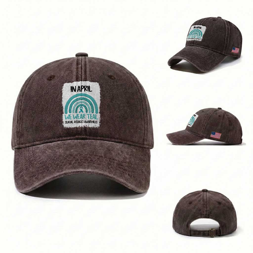 Sexual Assault Awareness Washed Cotton Baseball Cap In April We Wear Teal Ribbon