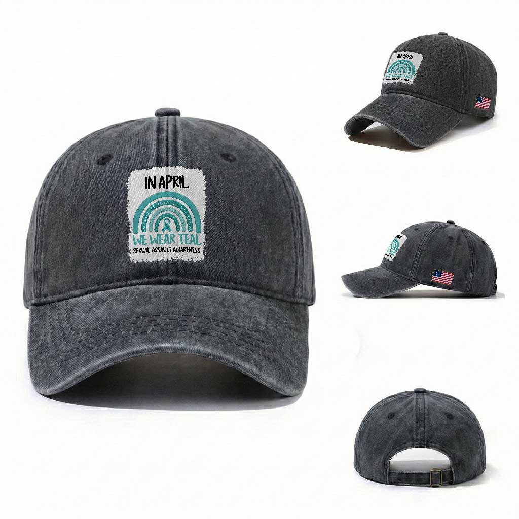 Sexual Assault Awareness Washed Cotton Baseball Cap In April We Wear Teal Ribbon