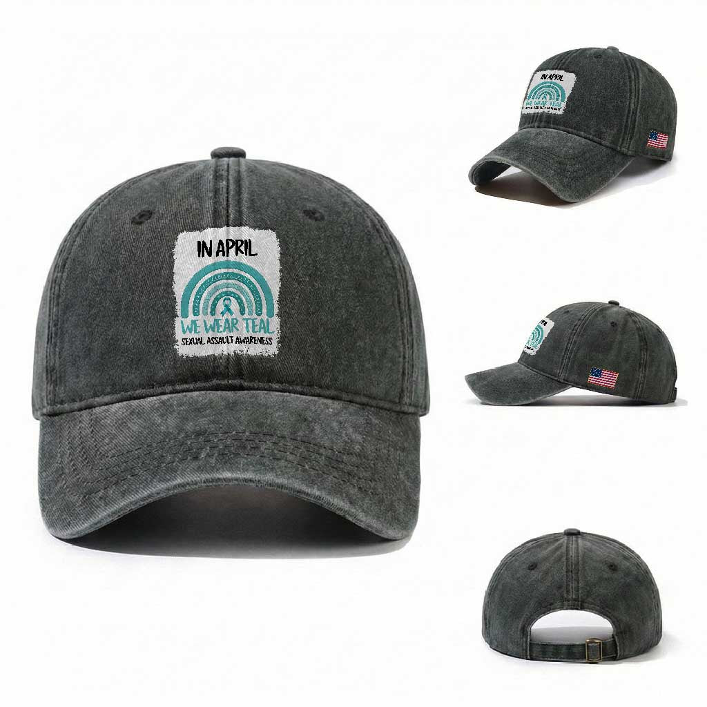 Sexual Assault Awareness Washed Cotton Baseball Cap In April We Wear Teal Ribbon