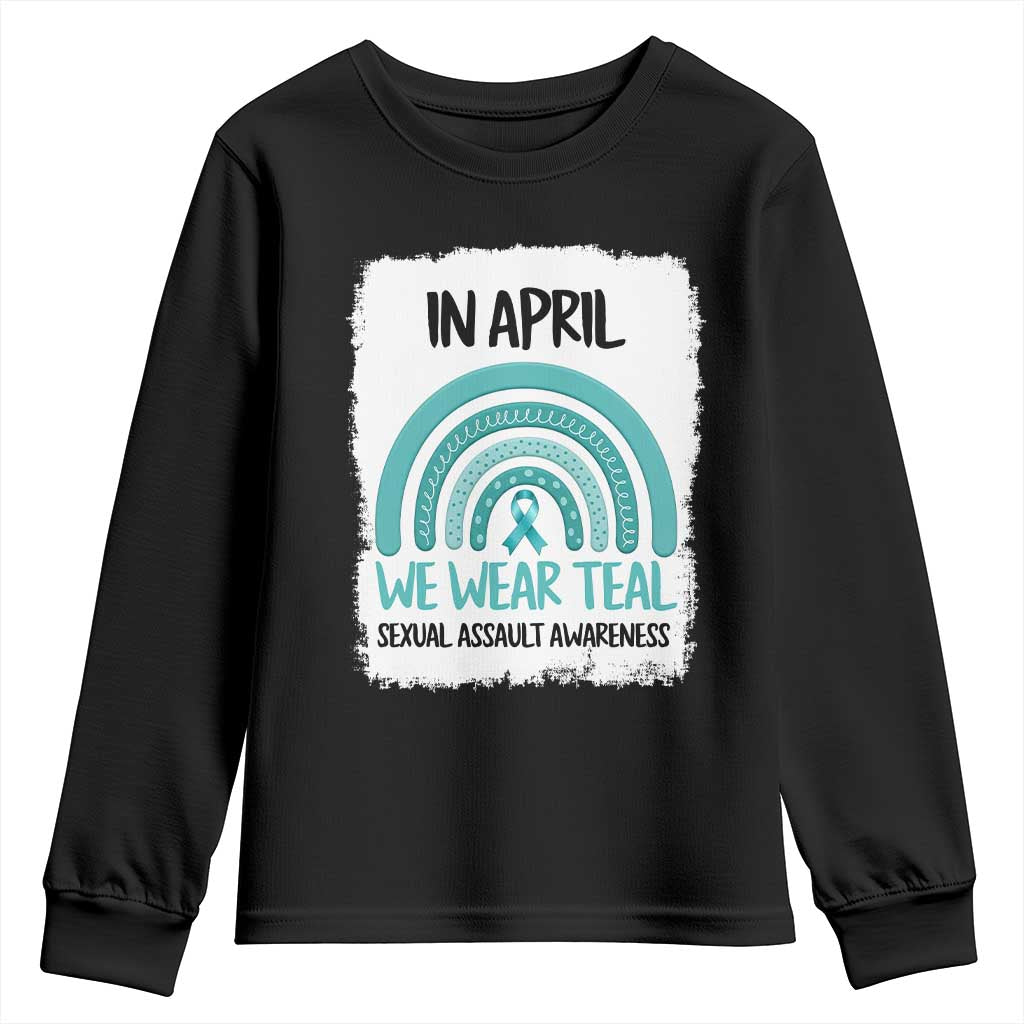 Sexual Assault Awareness Youth Sweatshirt In April We Wear Teal Ribbon