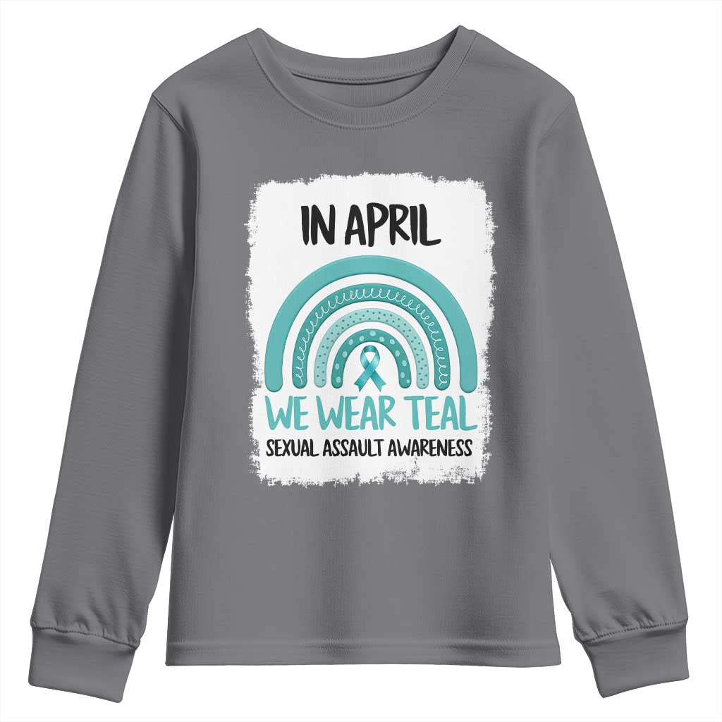 Sexual Assault Awareness Youth Sweatshirt In April We Wear Teal Ribbon