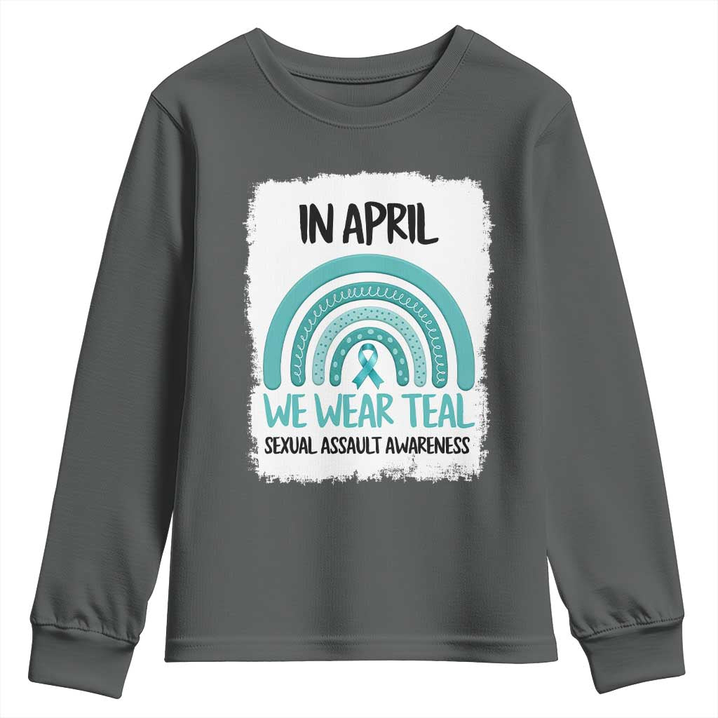 Sexual Assault Awareness Youth Sweatshirt In April We Wear Teal Ribbon