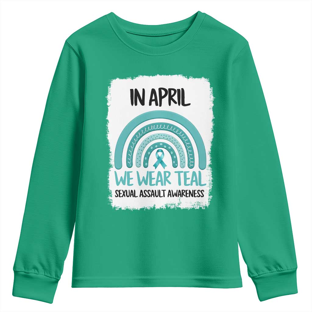 Sexual Assault Awareness Youth Sweatshirt In April We Wear Teal Ribbon