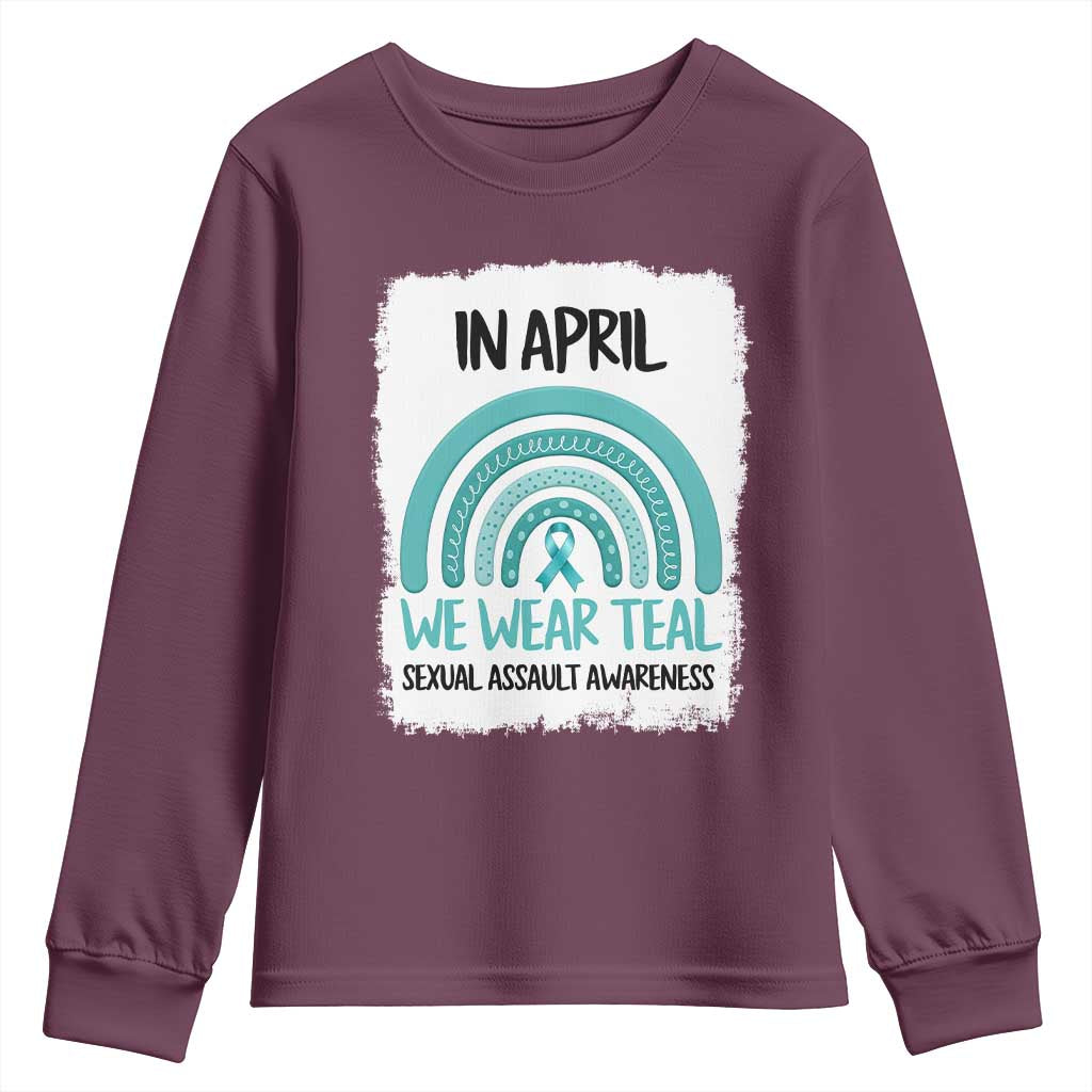 Sexual Assault Awareness Youth Sweatshirt In April We Wear Teal Ribbon