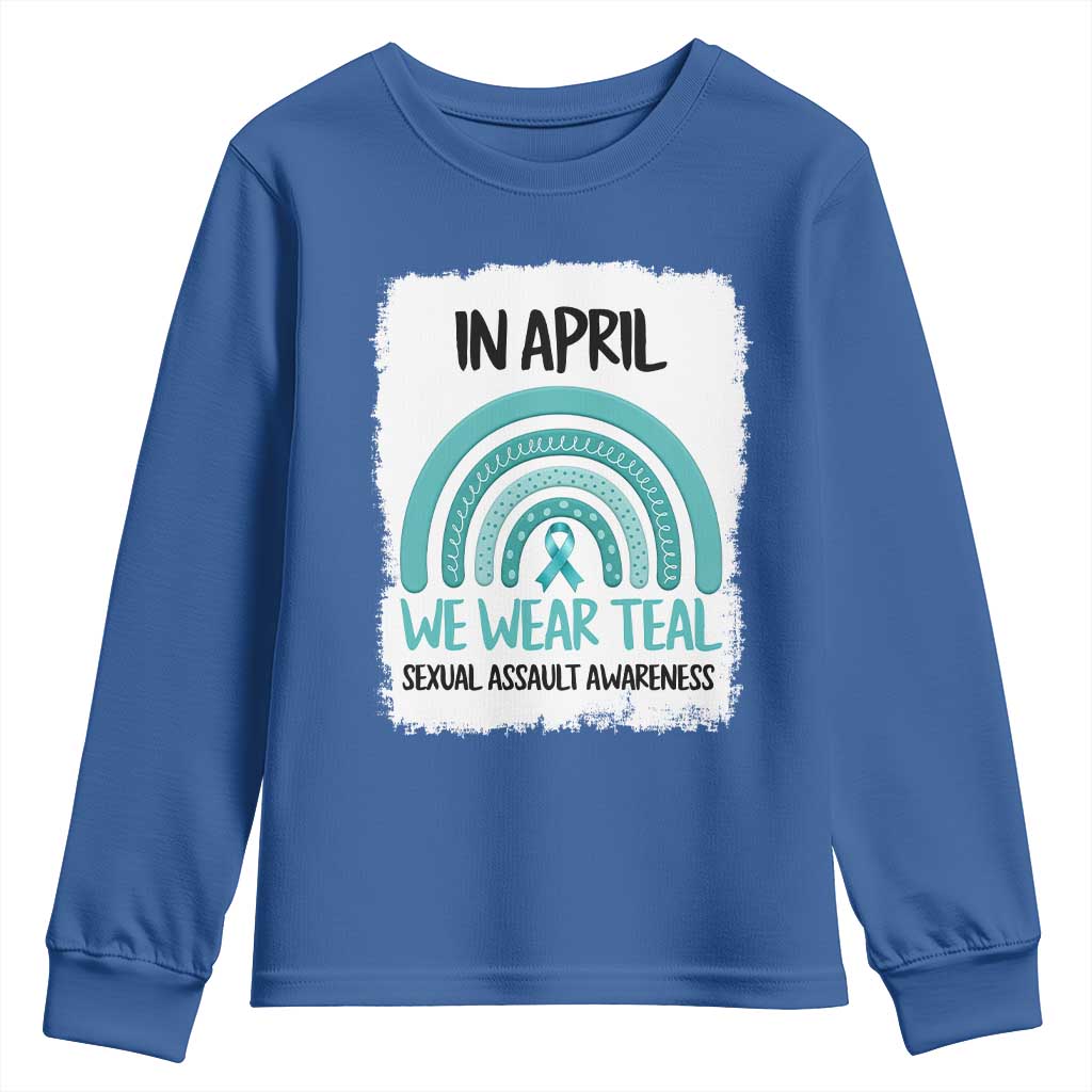 Sexual Assault Awareness Youth Sweatshirt In April We Wear Teal Ribbon