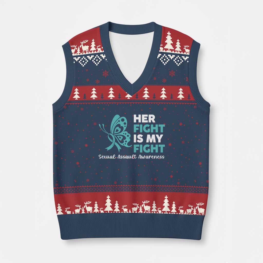 Sexual Assault Awareness V-Neck Knit Sweater Vest Her Fight is My Fight