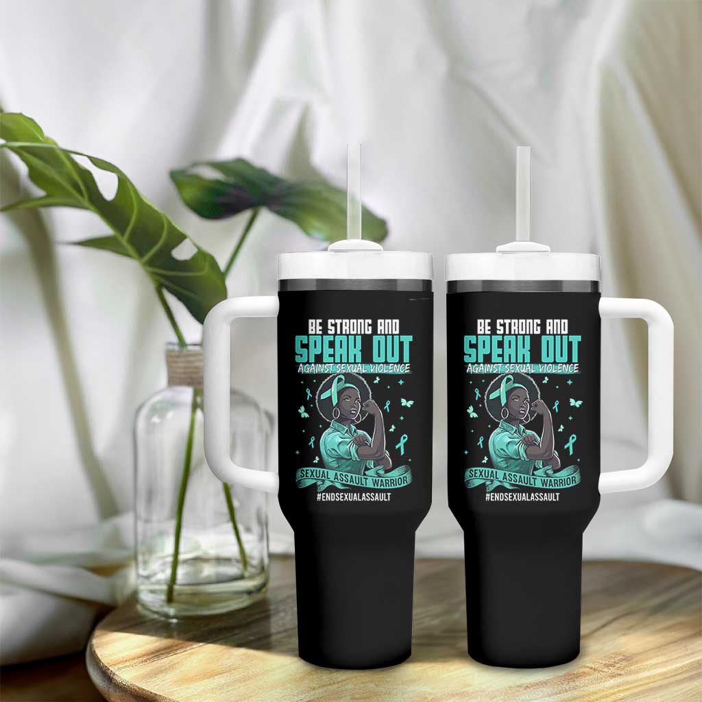 Sexual Assault Awareness Tumbler With Handle Support African Women Stop Sexual Abuse Awareness