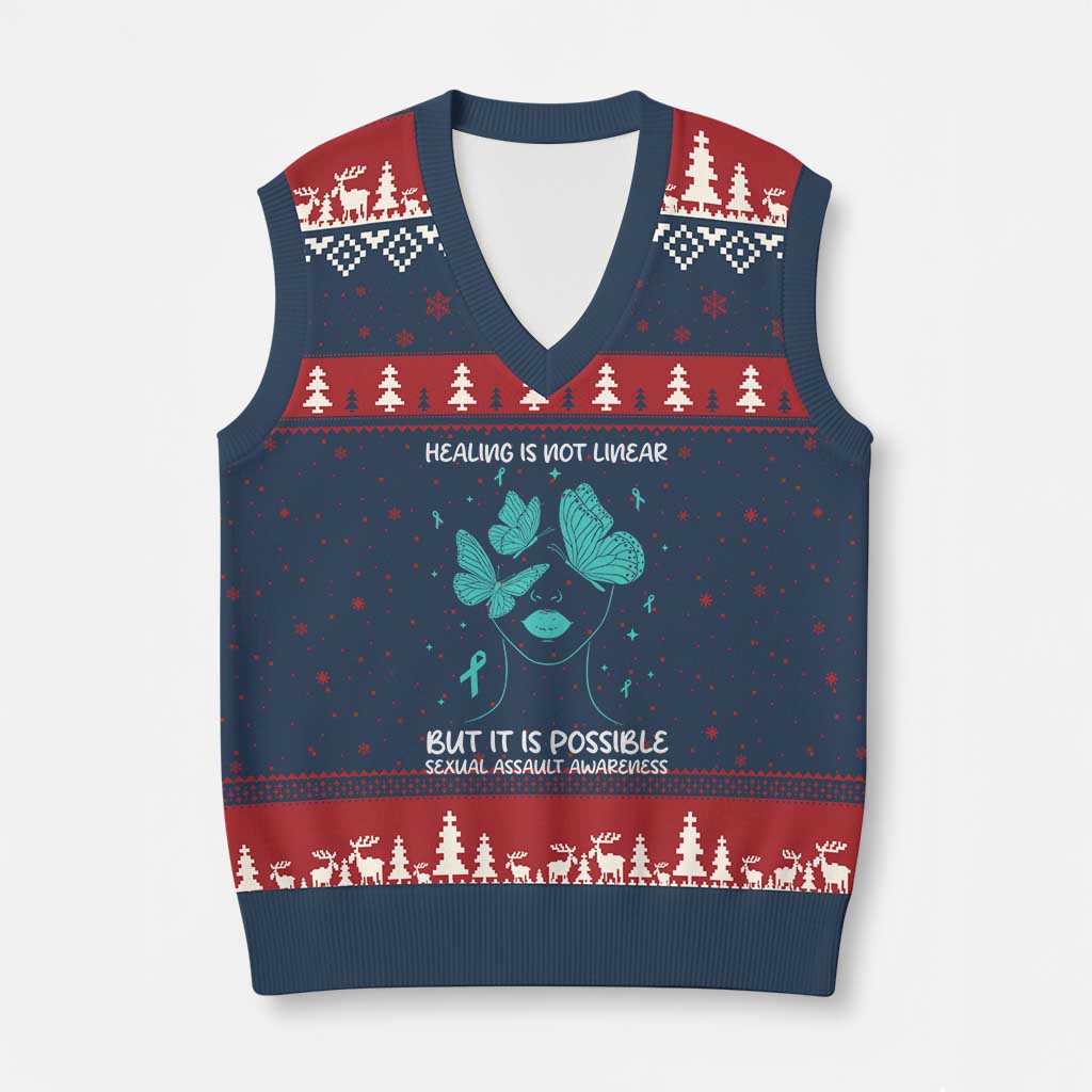 Sexual Assault Awareness V-Neck Knit Sweater Vest Healing Is Not Linear But It Is Possible