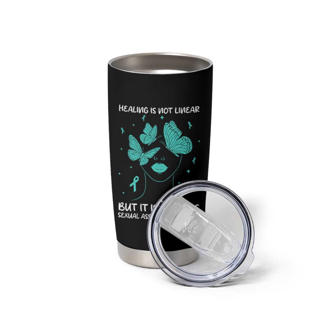 Sexual Assault Awareness Tumbler Cup Healing Is Not Linear But It Is Possible