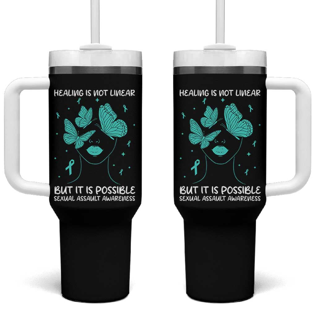 Sexual Assault Awareness Tumbler With Handle Healing Is Not Linear But It Is Possible