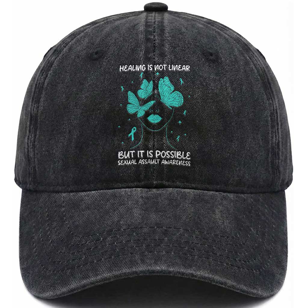 Sexual Assault Awareness Washed Cotton Baseball Cap Healing Is Not Linear But It Is Possible