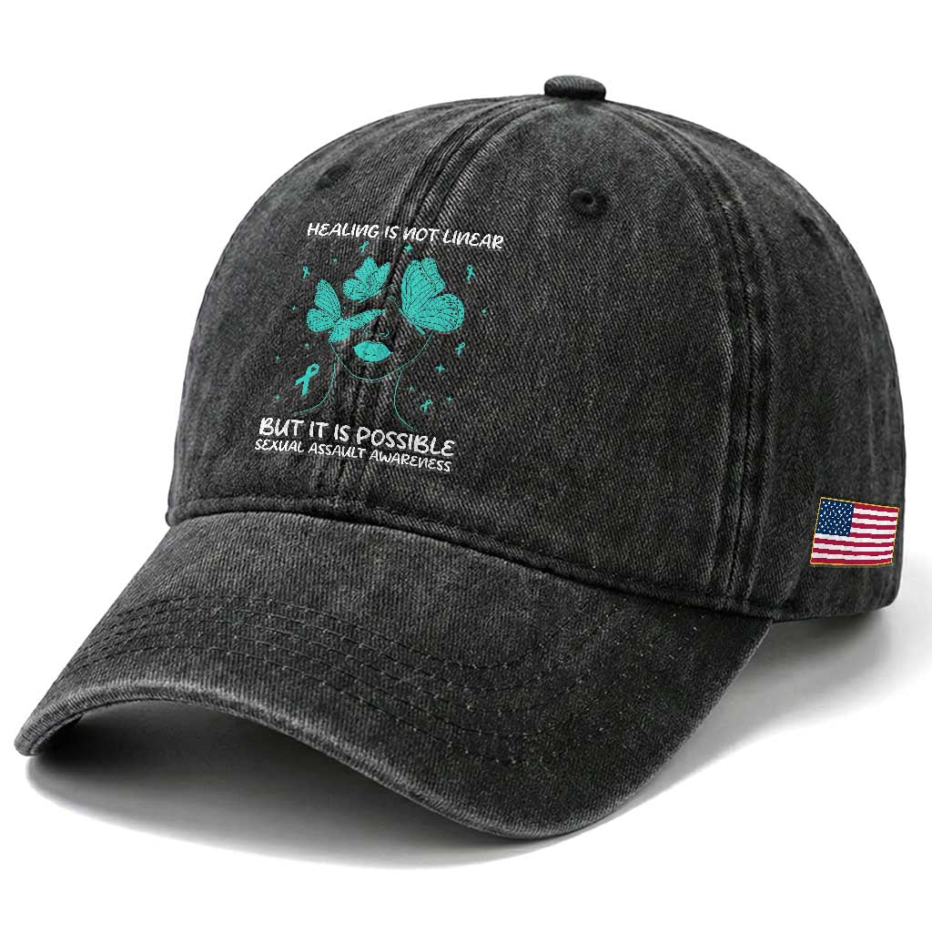 Sexual Assault Awareness Washed Cotton Baseball Cap Healing Is Not Linear But It Is Possible