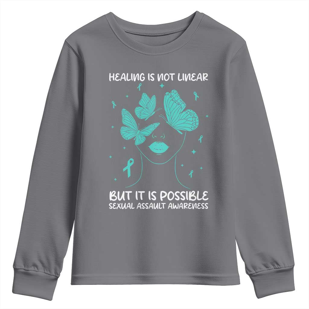 Sexual Assault Awareness Youth Sweatshirt Healing Is Not Linear But It Is Possible