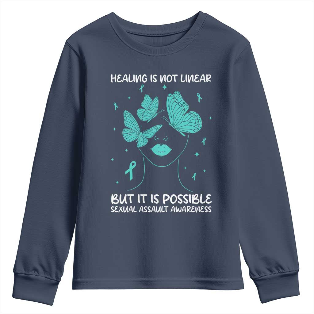 Sexual Assault Awareness Youth Sweatshirt Healing Is Not Linear But It Is Possible