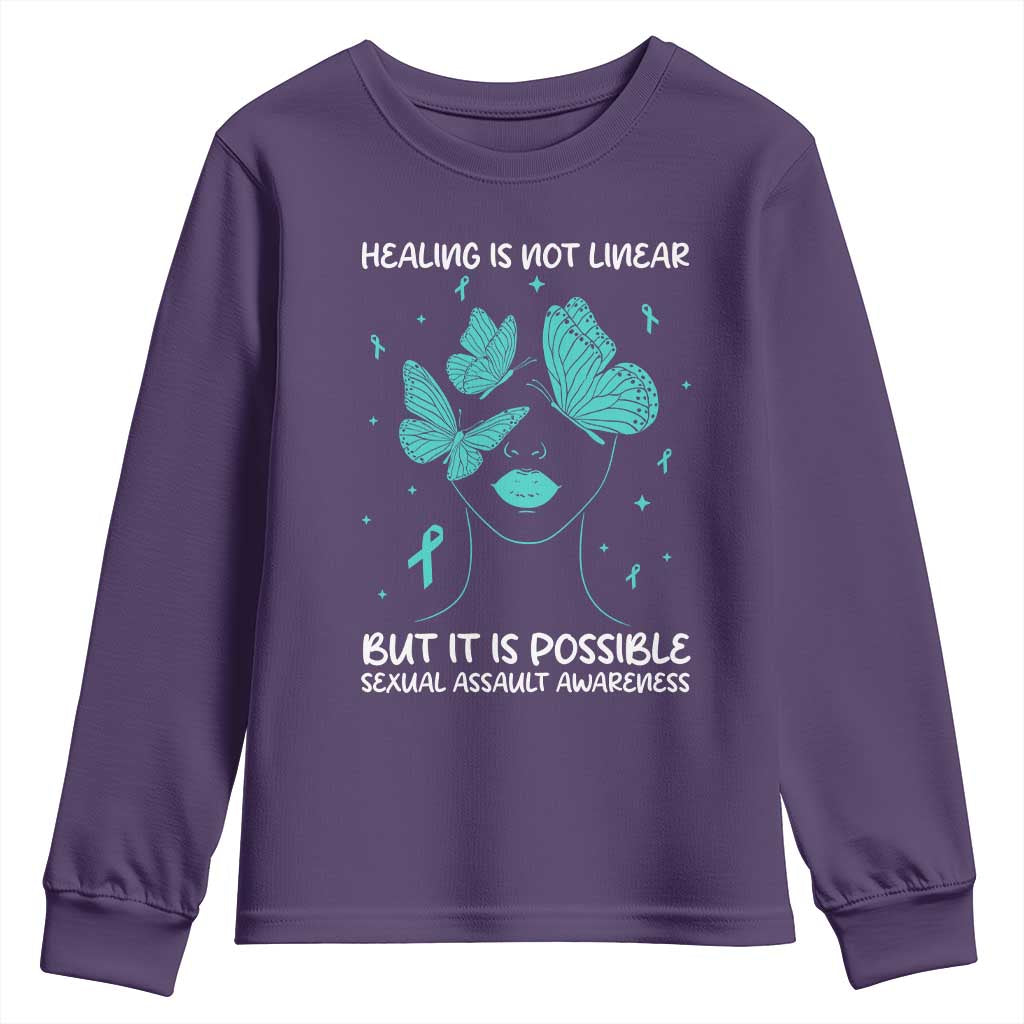 Sexual Assault Awareness Youth Sweatshirt Healing Is Not Linear But It Is Possible