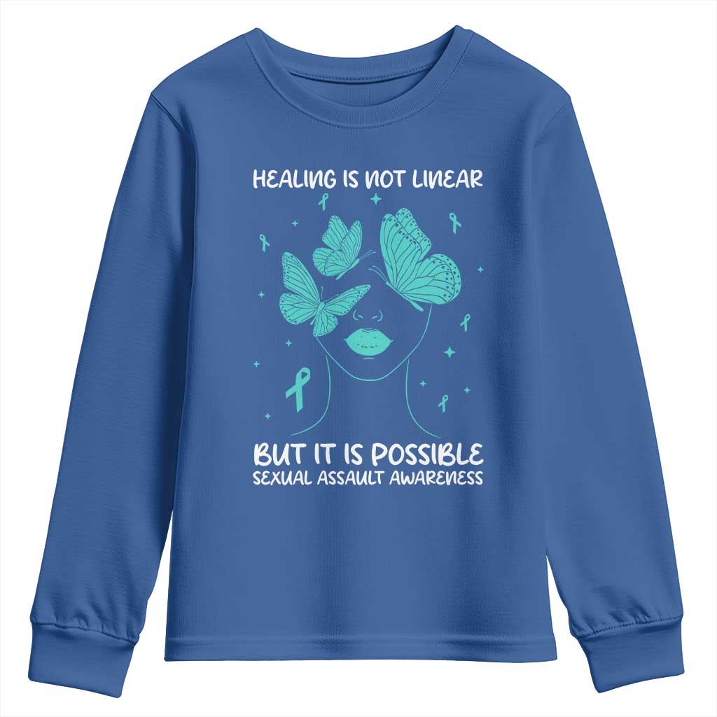Sexual Assault Awareness Youth Sweatshirt Healing Is Not Linear But It Is Possible