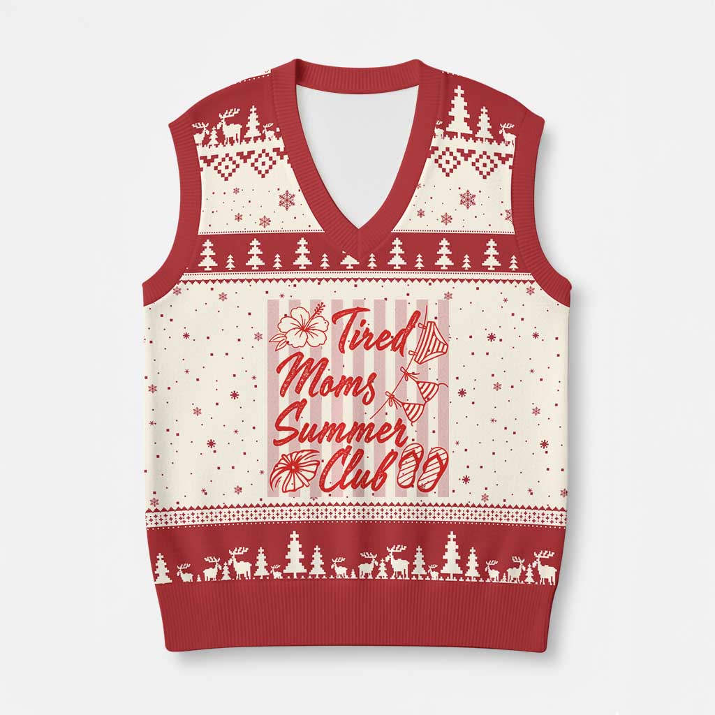 Tired Moms Summer Club V-Neck Knit Sweater Vest Funny Mom Life Beach Vacation