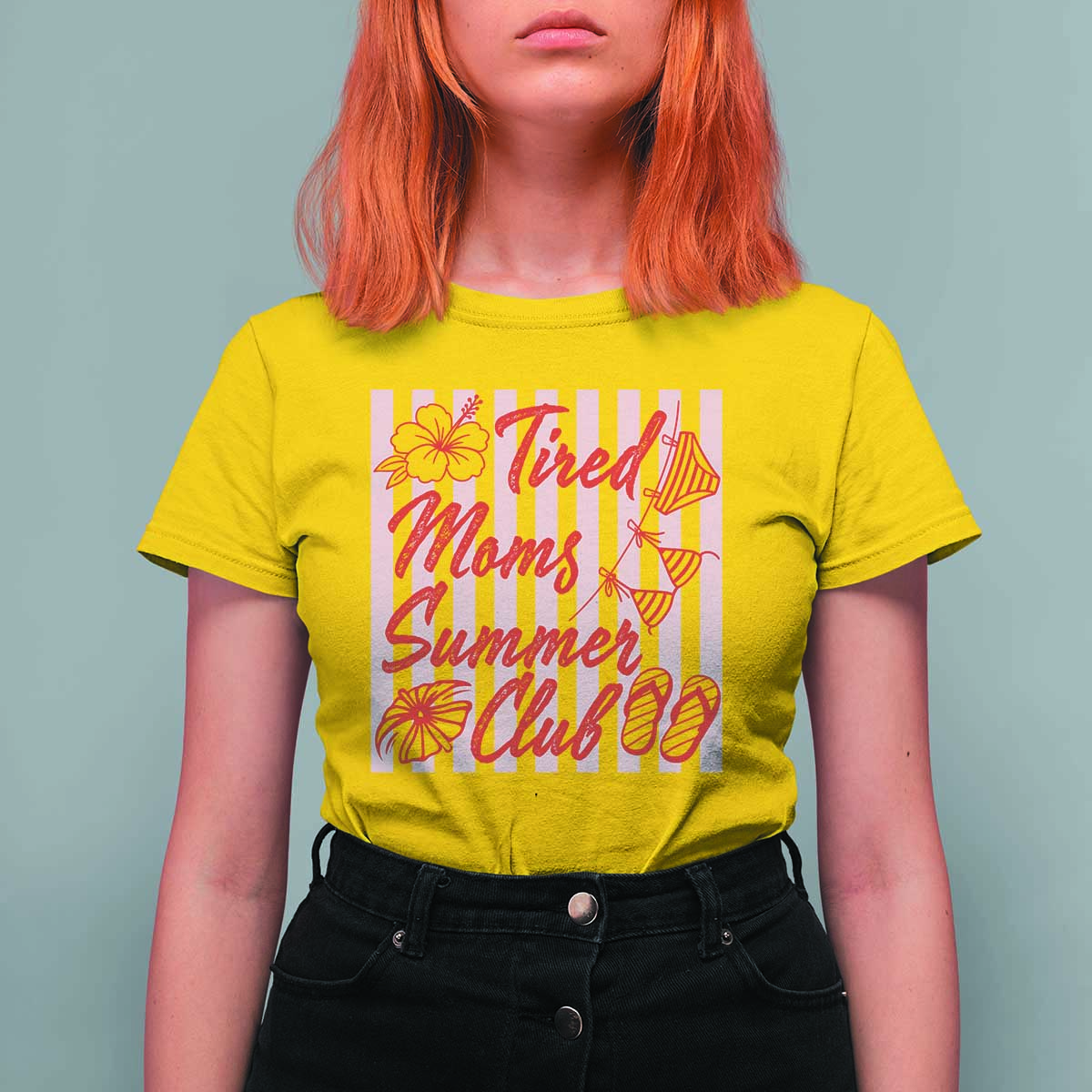 Tired Moms Summer Club T Shirt For Women Funny Mom Life Beach Vacation