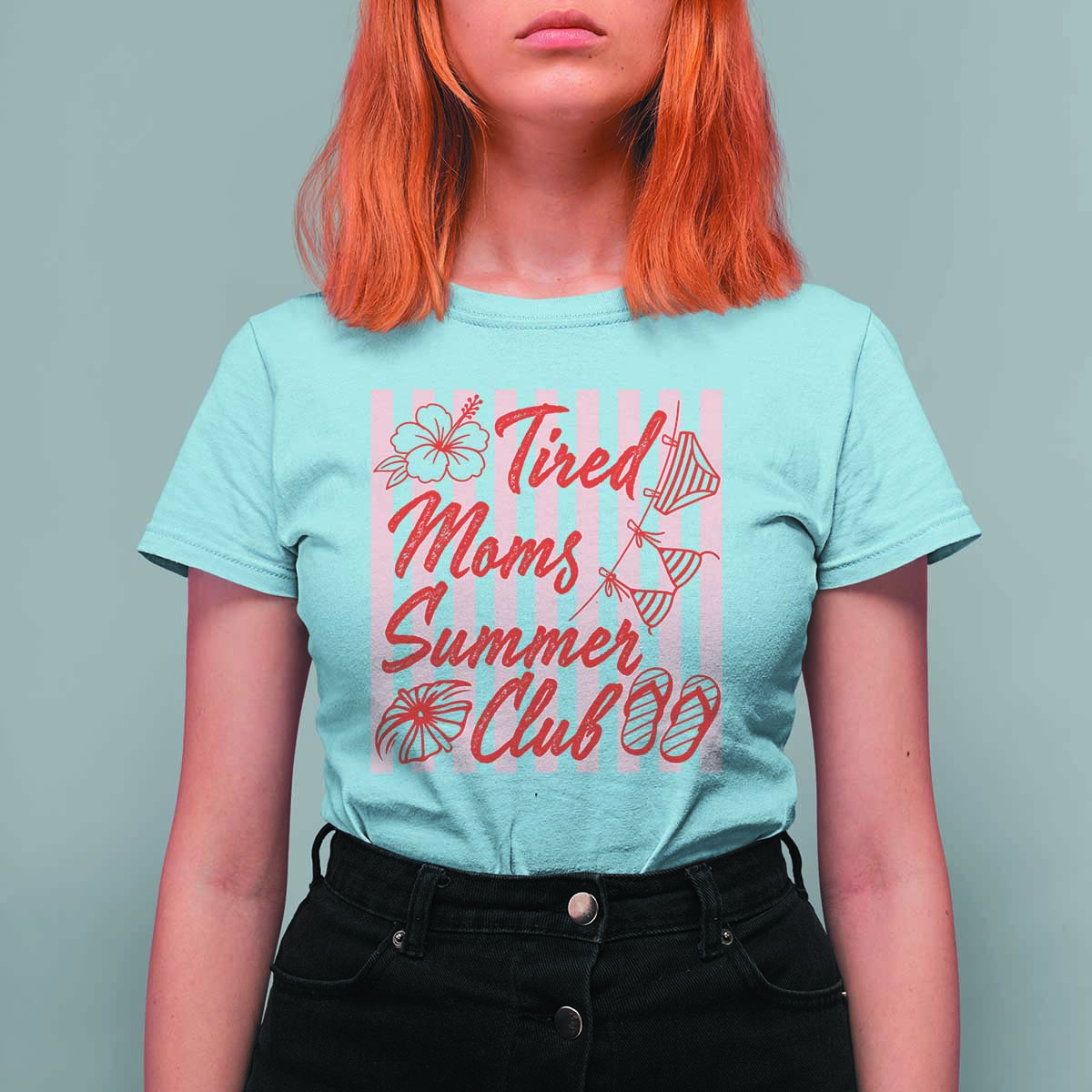 Tired Moms Summer Club T Shirt For Women Funny Mom Life Beach Vacation