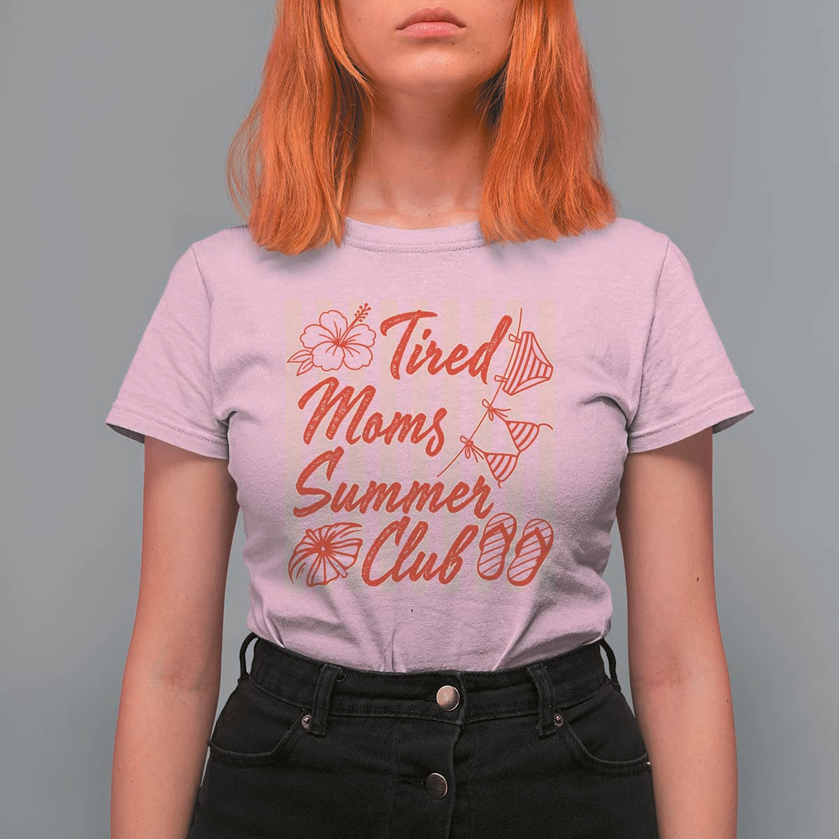 Tired Moms Summer Club T Shirt For Women Funny Mom Life Beach Vacation