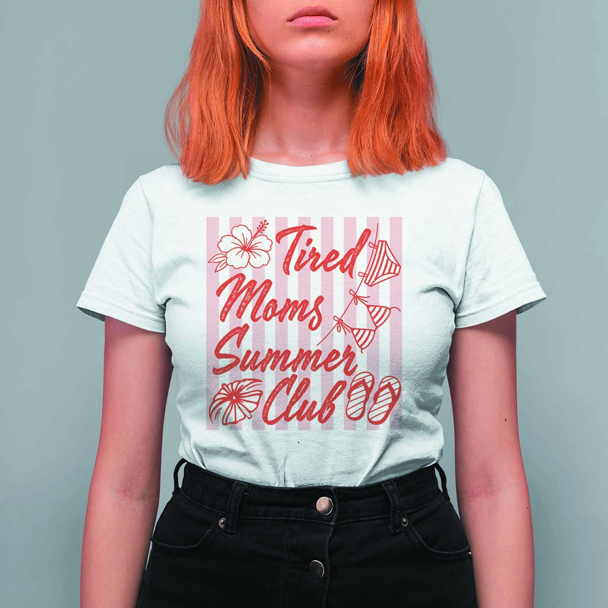 Tired Moms Summer Club T Shirt For Women Funny Mom Life Beach Vacation