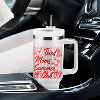 Tired Moms Summer Club Tumbler With Handle Funny Mom Life Beach Vacation