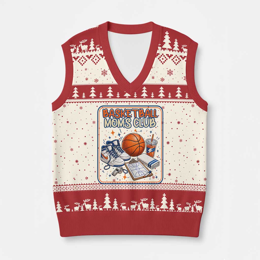 Basketball Moms Club V-Neck Knit Sweater Vest Funny Mother’s Day Gift