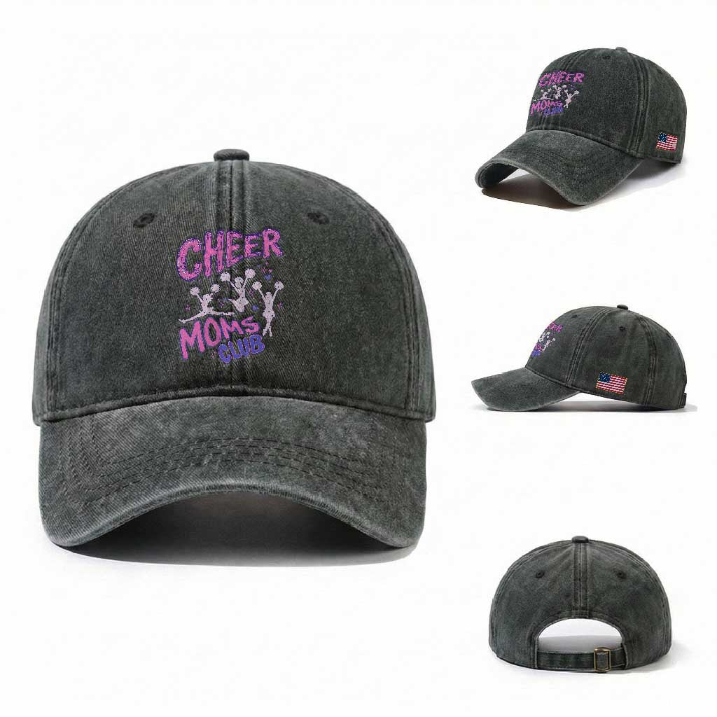 Cheer Moms Club Washed Cotton Baseball Cap Cheerleader Mom Mother’s Day Gift