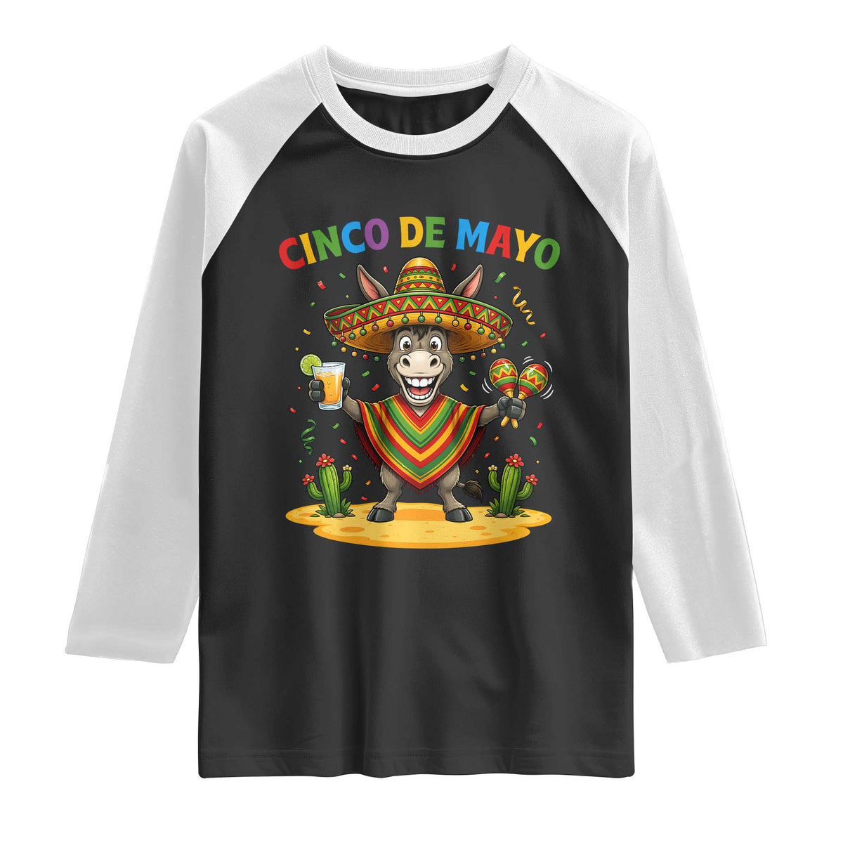 Cinco de Mayo Donkey Mexican Fiesta Raglan Shirt