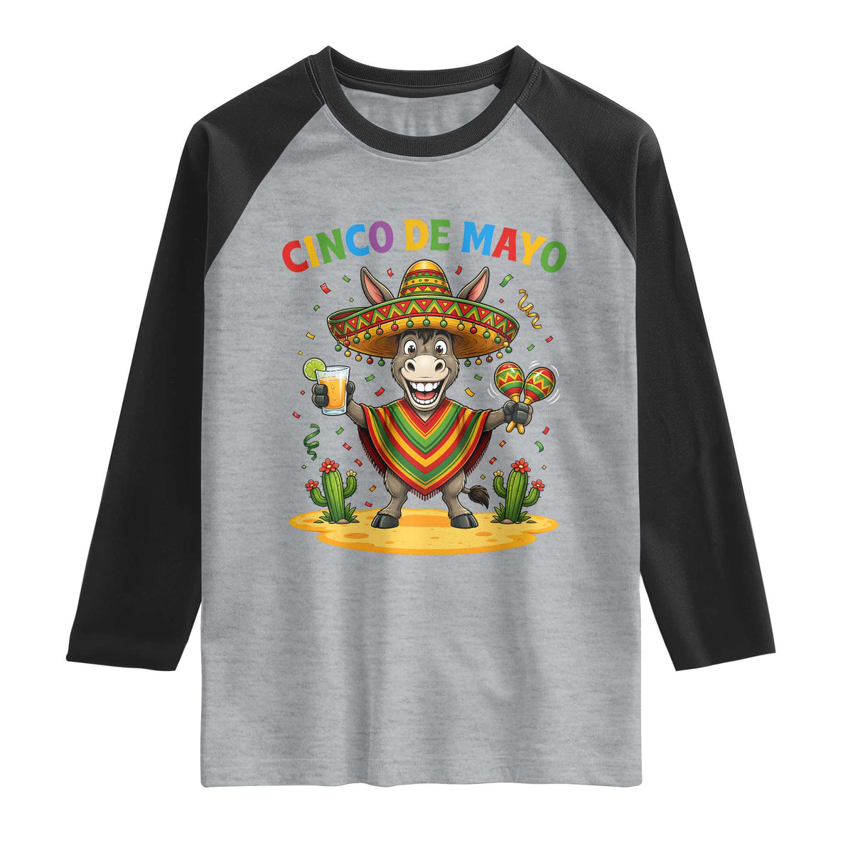 Cinco de Mayo Donkey Mexican Fiesta Raglan Shirt