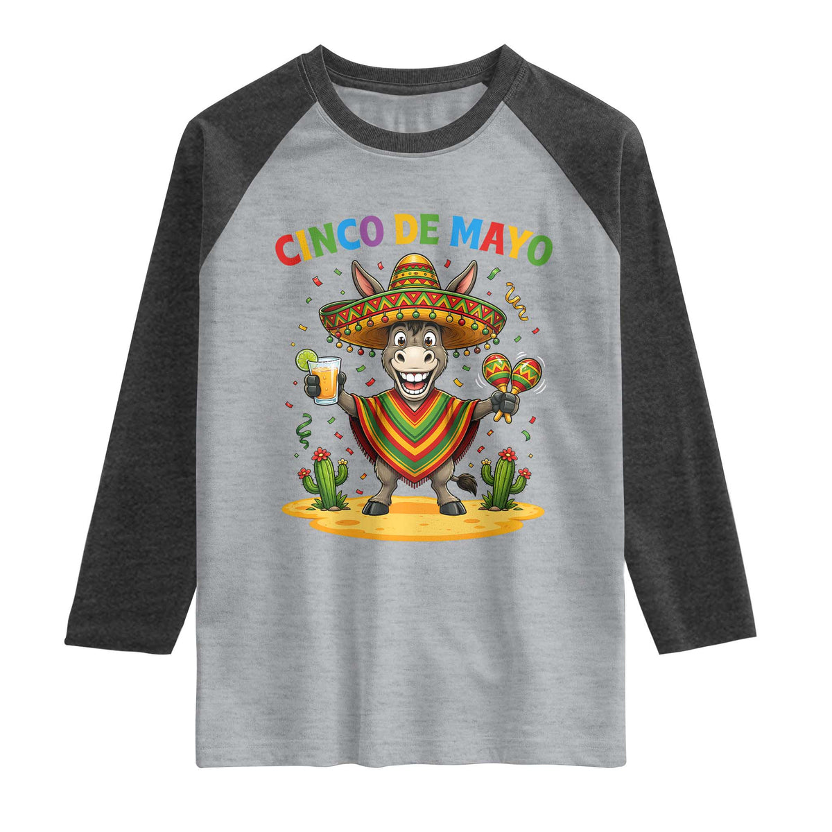 Cinco de Mayo Donkey Mexican Fiesta Raglan Shirt