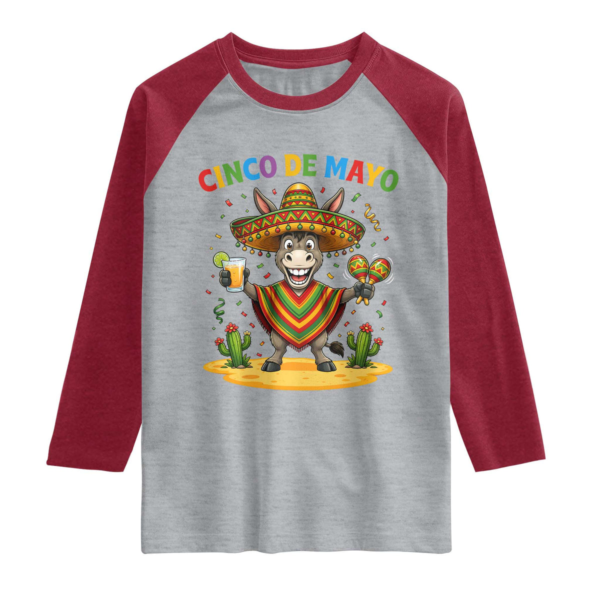 Cinco de Mayo Donkey Mexican Fiesta Raglan Shirt
