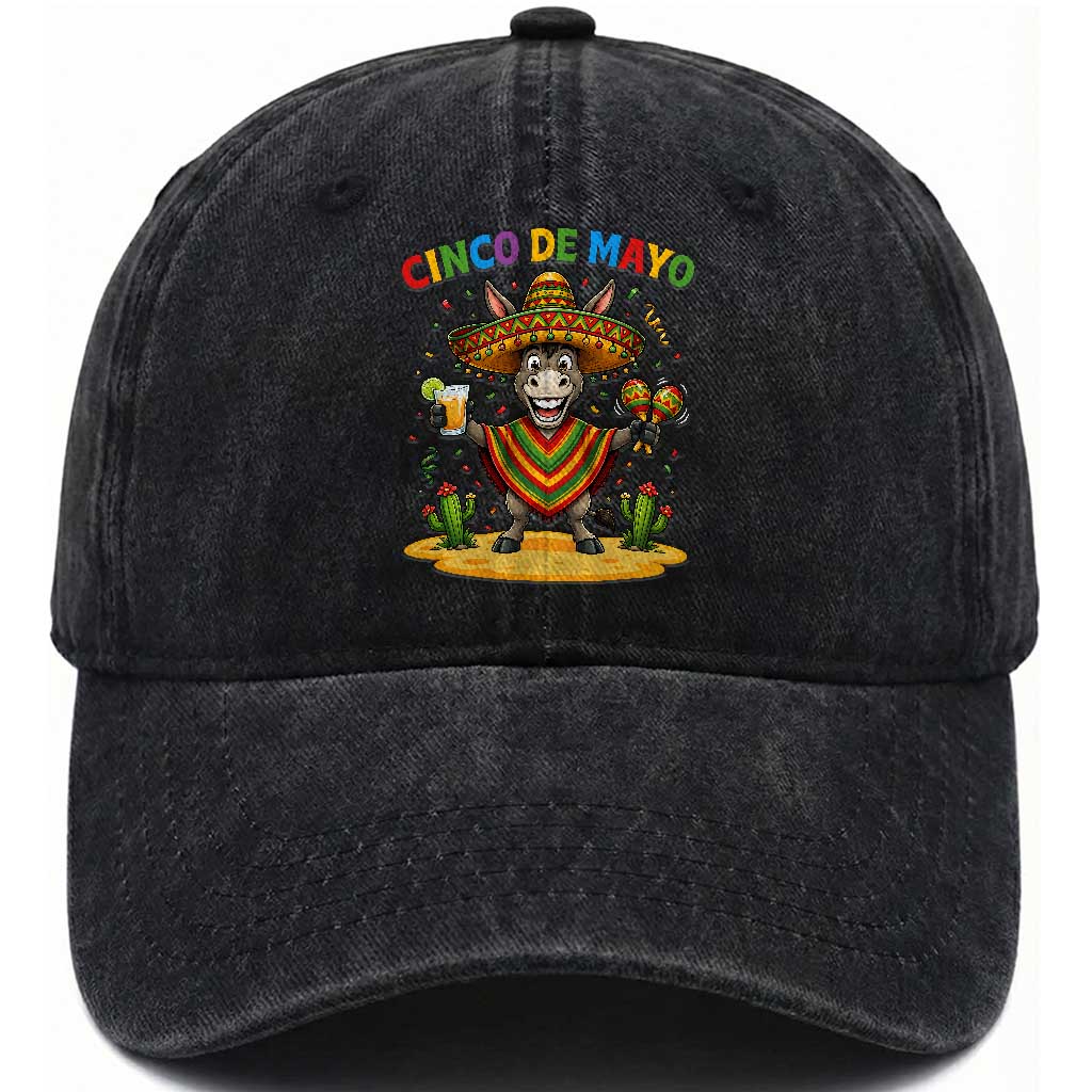 Cinco de Mayo Donkey Mexican Fiesta Washed Cotton Baseball Cap