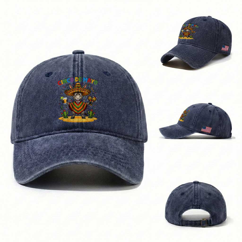 Cinco de Mayo Donkey Mexican Fiesta Washed Cotton Baseball Cap