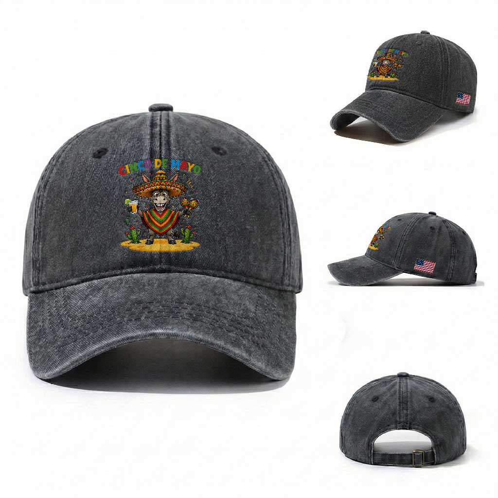 Cinco de Mayo Donkey Mexican Fiesta Washed Cotton Baseball Cap
