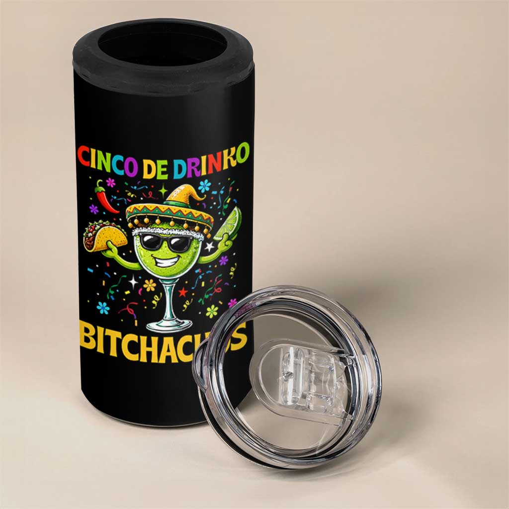 Cinco De Drinko Bitchachos 4 in 1 Can Cooler Tumbler Funny Margarita Cinco De Mayo Mexican Fiesta