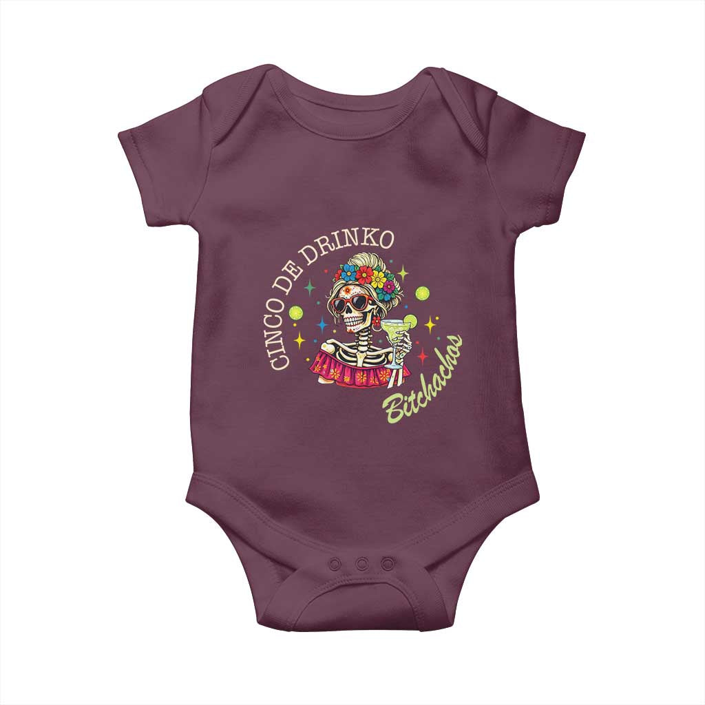 Cinco De Drinko Bitchachos Baby Onesie Funny Skeleton Drinking Margarita Fiesta Party