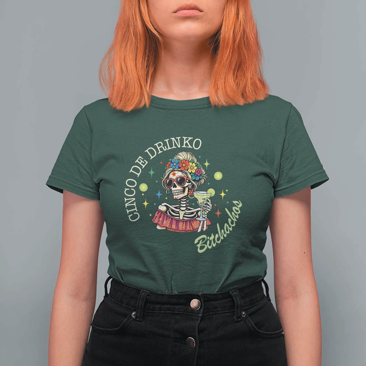 Cinco De Drinko Bitchachos T Shirt For Women Funny Skeleton Drinking Margarita Fiesta Party