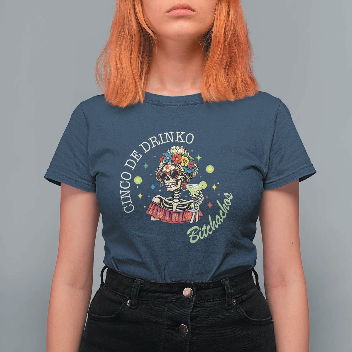 Cinco De Drinko Bitchachos T Shirt For Women Funny Skeleton Drinking Margarita Fiesta Party