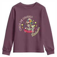 Cinco De Drinko Bitchachos Youth Sweatshirt Funny Skeleton Drinking Margarita Fiesta Party